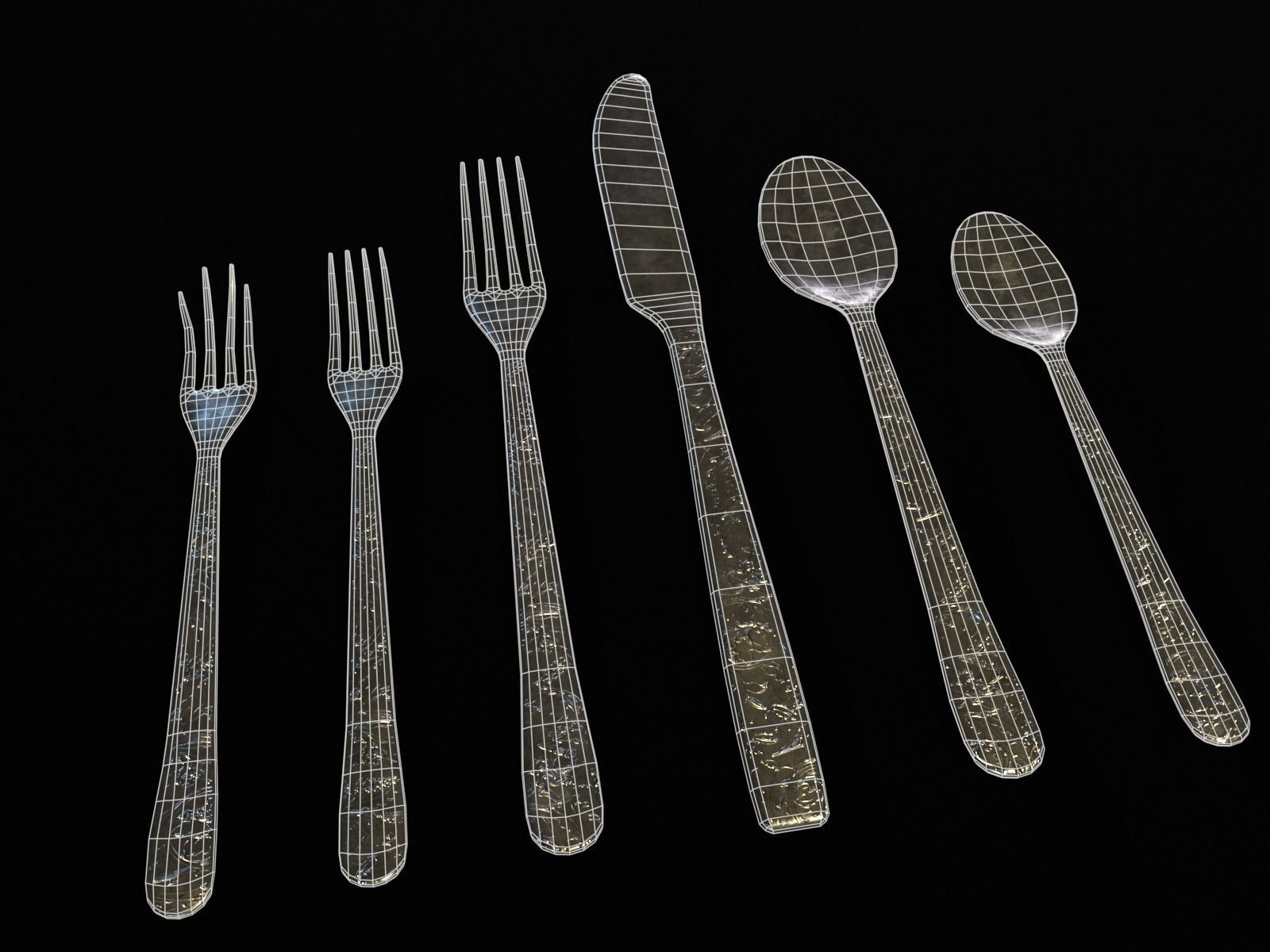 Silver Cutlery Set Low-poly 3D model_3