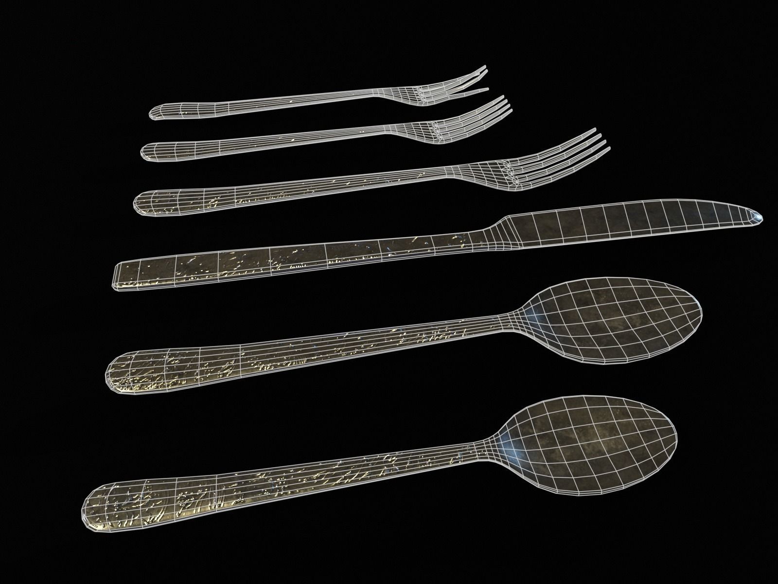 Silver Cutlery Set Low-poly 3D model_11