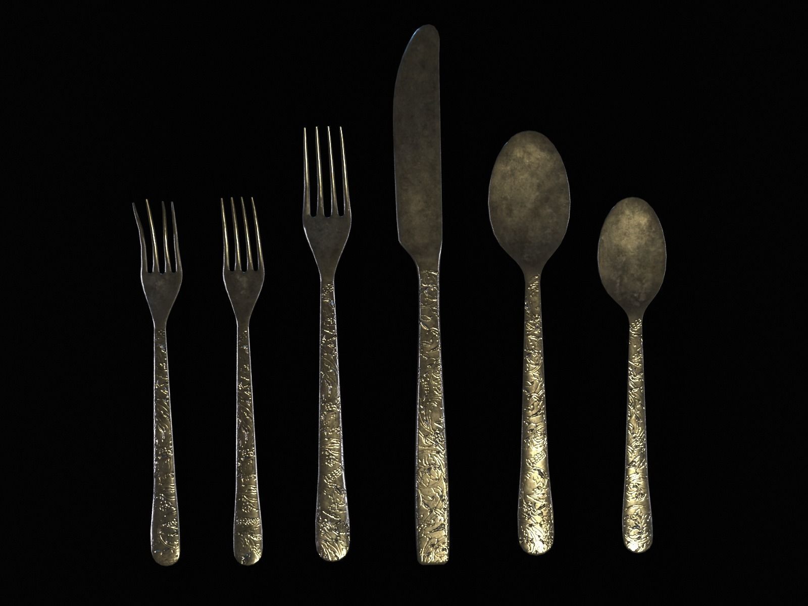 Silver Cutlery Set Low-poly 3D model_22
