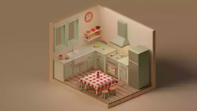 Isometric 3d Stylized Cartoon Kitchen
