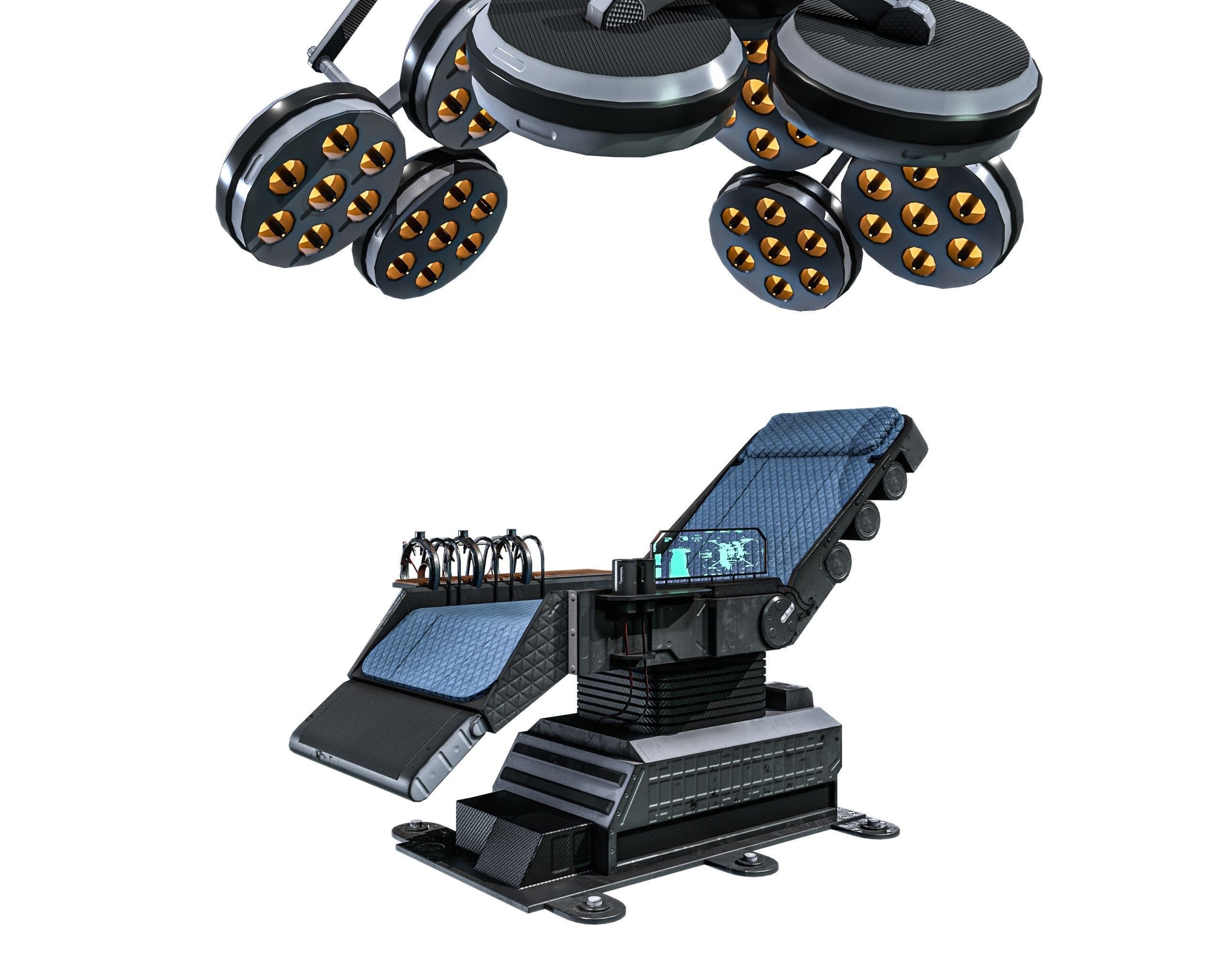 Sci-fi Medical Lab Chair Low-poly 3D model_6