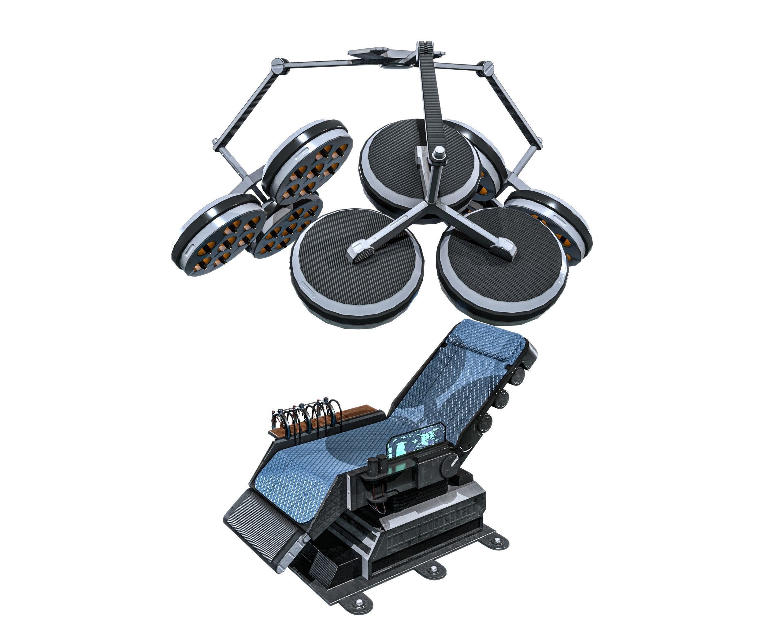 Sci-fi Medical Lab Chair Low-poly 3D model_13