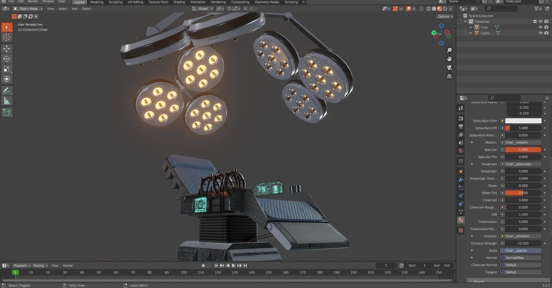 Sci-fi Medical Lab Chair Low-poly 3D model_16