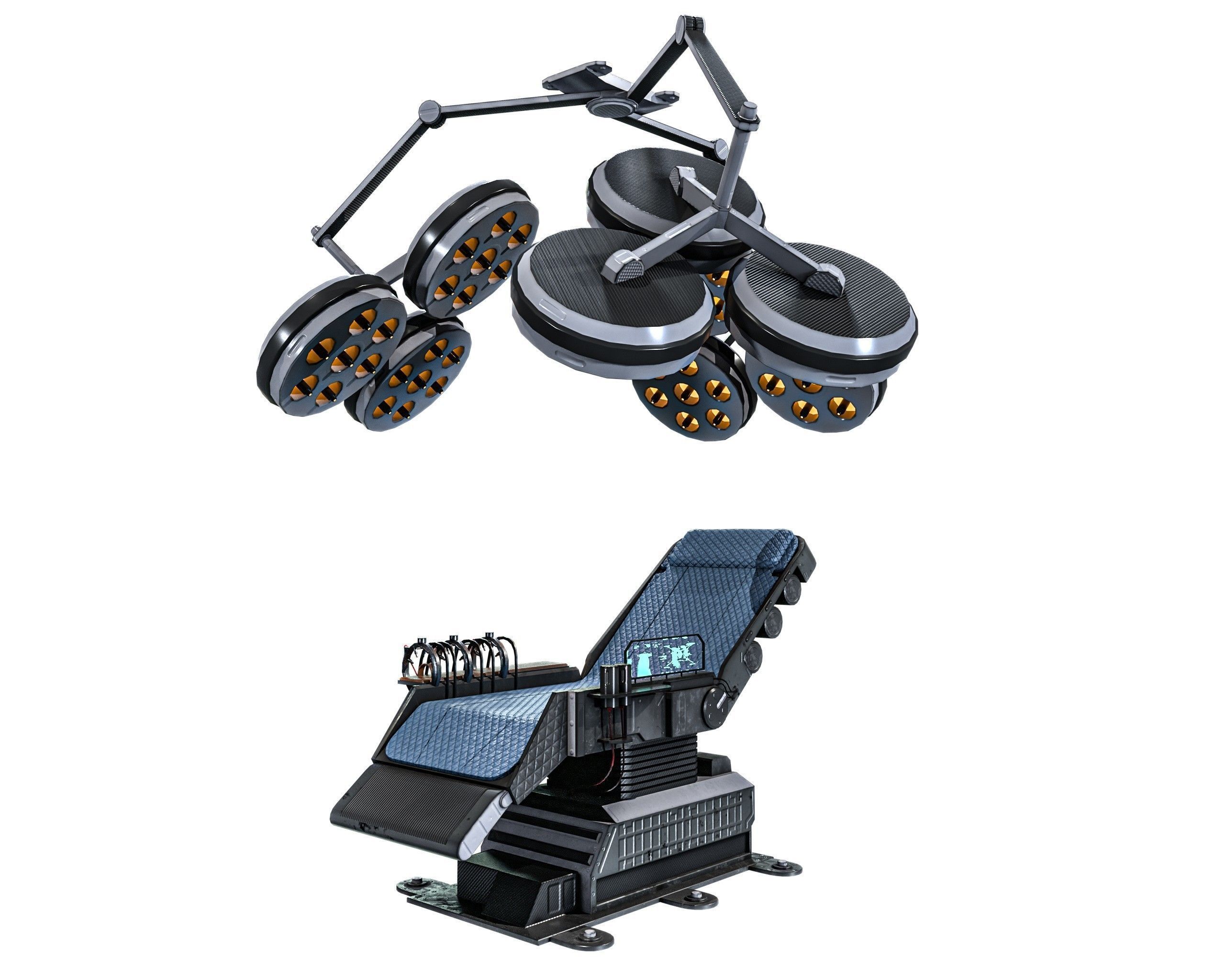 Sci-fi Medical Lab Chair Low-poly 3D model_1