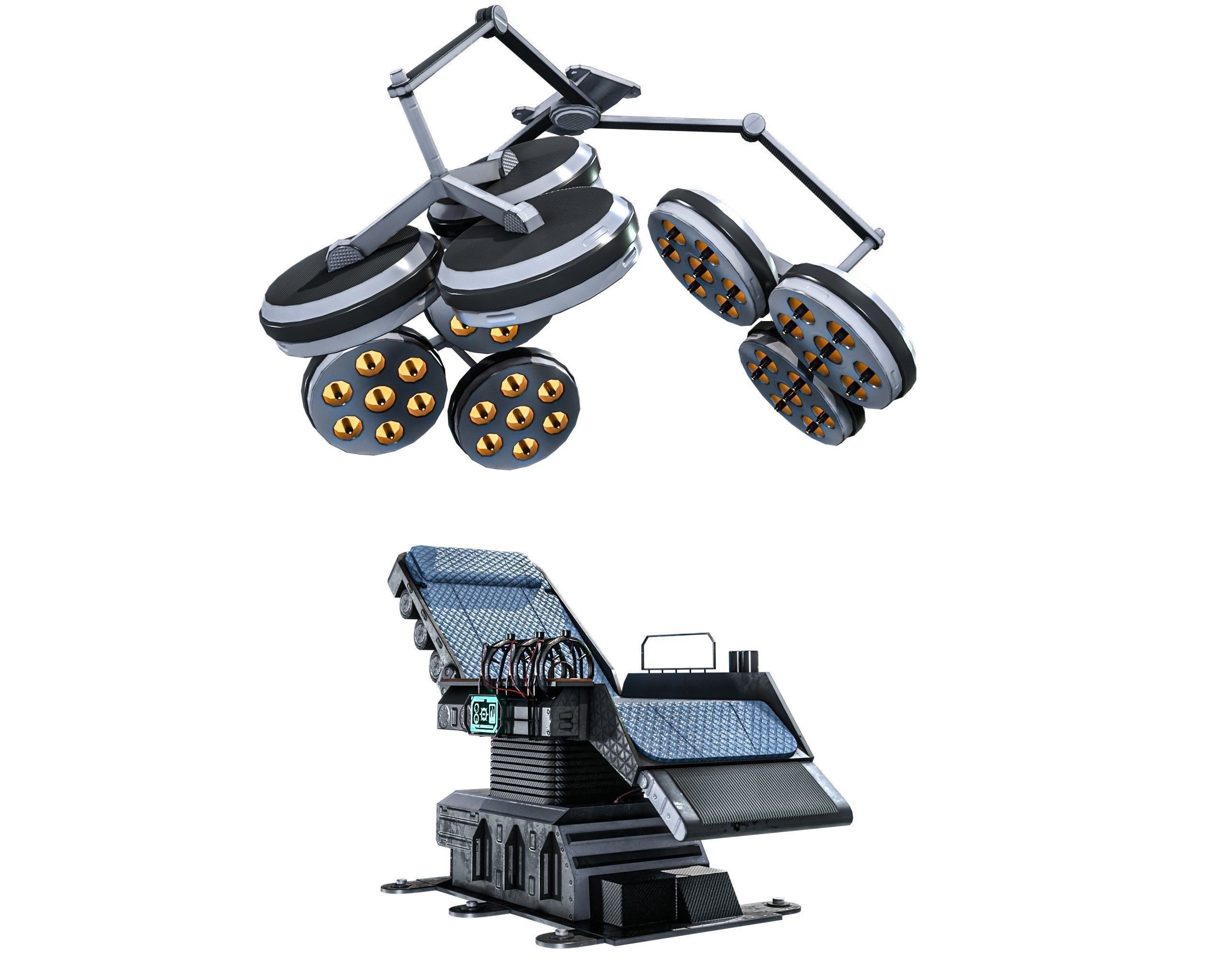 Sci-fi Medical Lab Chair Low-poly 3D model_5