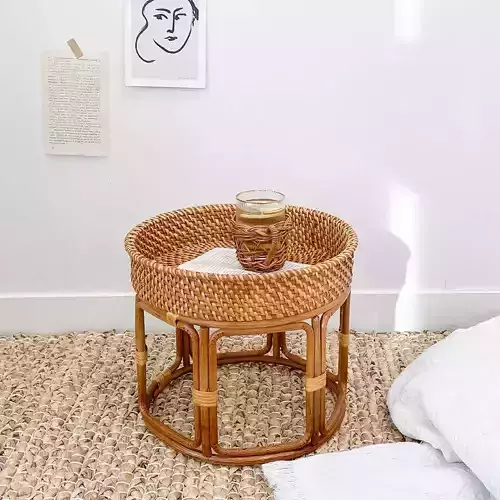 Vietnam Rattan Wood Round Side Refreshment Tea Table