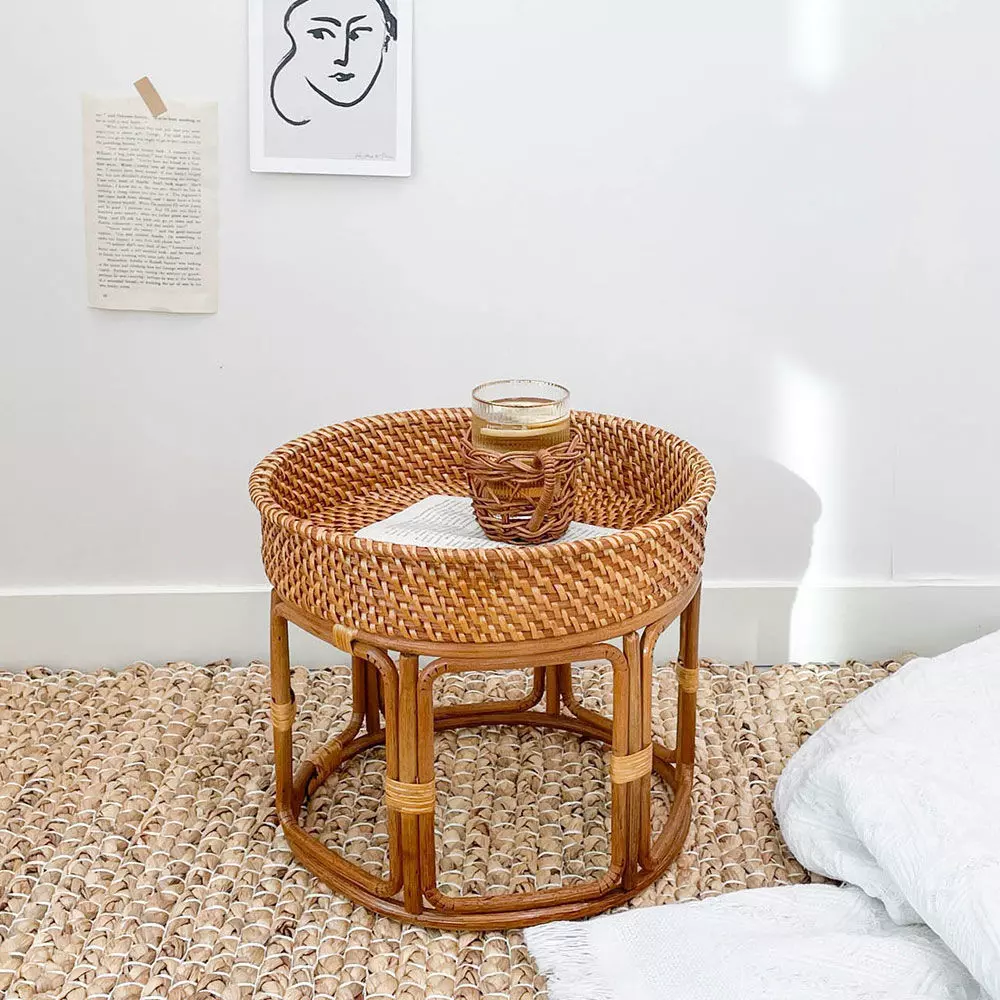 Vietnam Rattan Wood Round Side Refreshment Tea Table 3D model_0