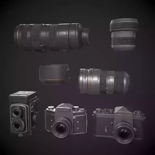 Vintage Camera Set Low-poly 3D model