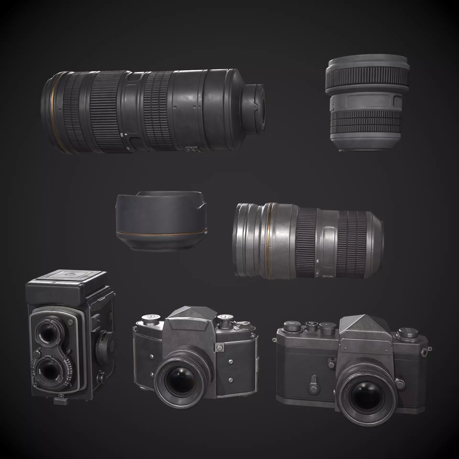 Vintage Camera Set Low-poly 3D model