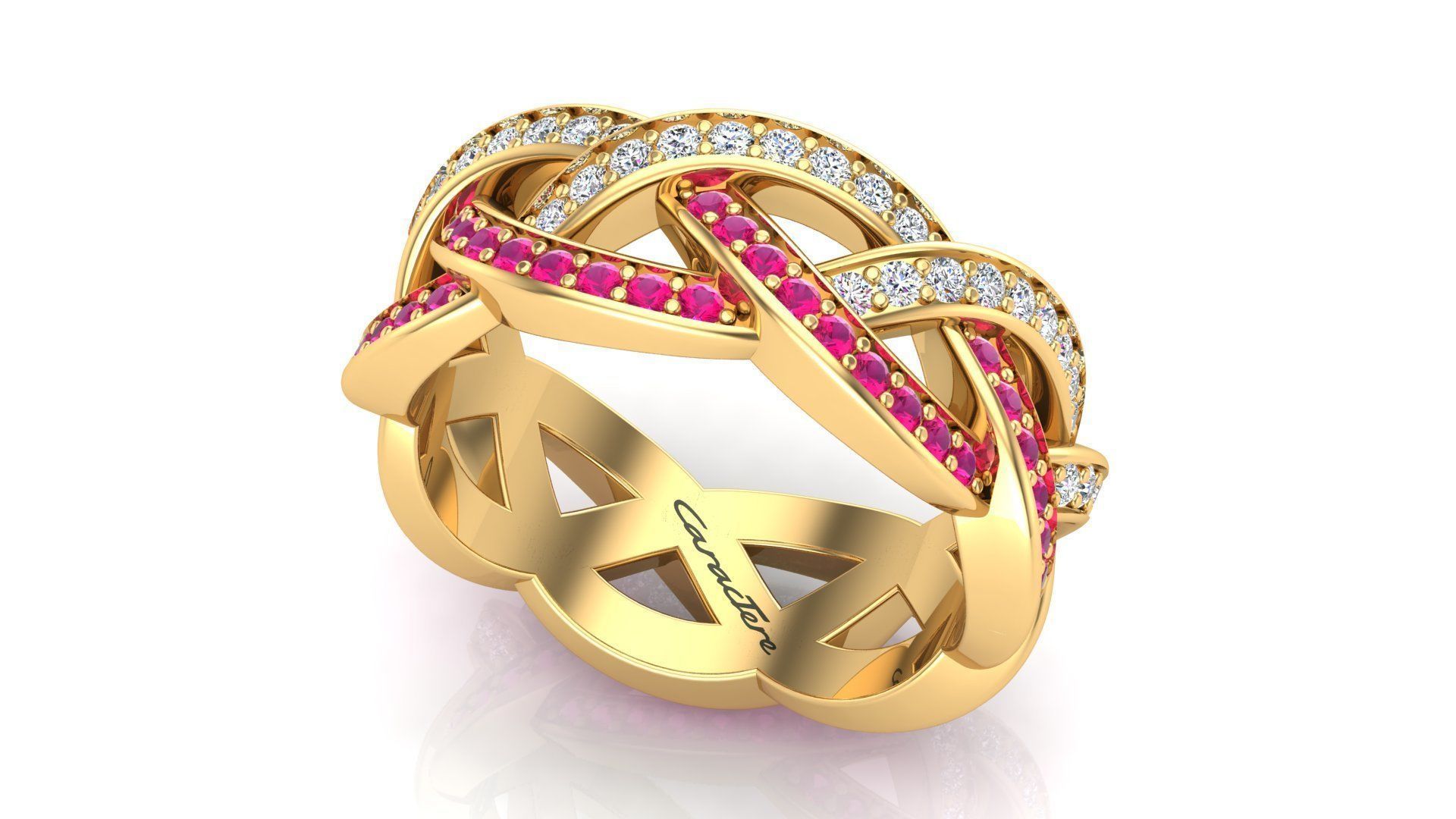 3 Row Weave Ring With Round Stones 3D print model_4