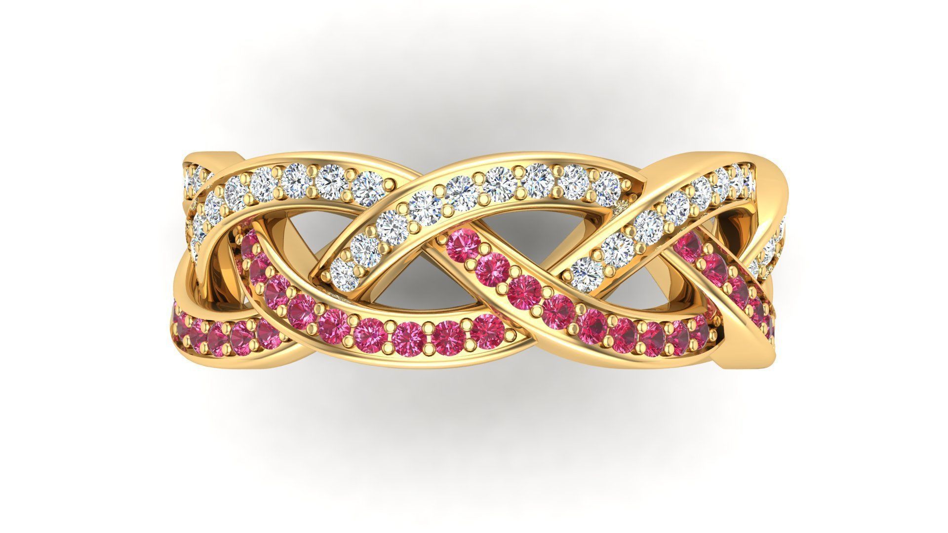 3 Row Weave Ring With Round Stones 3D print model_6