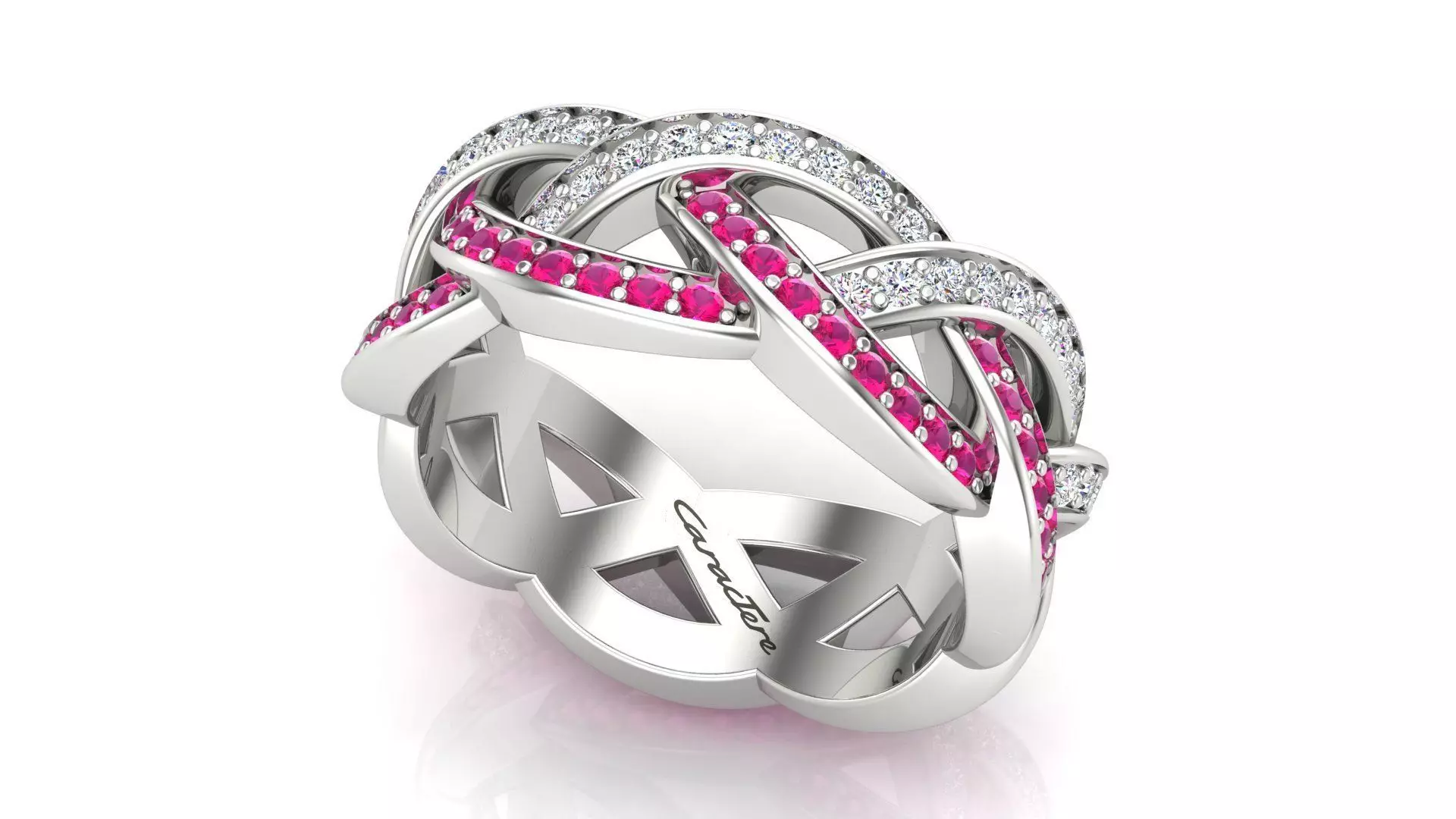 3 Row Weave Ring With Round Stones 3D print model_0