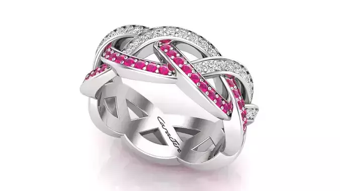 3 Row Weave Ring With Round Stones