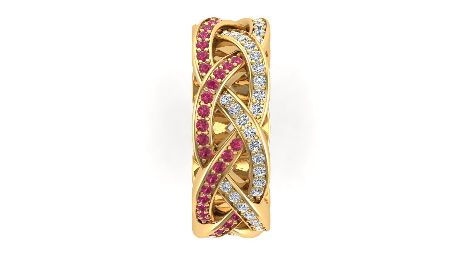 3 Row Weave Ring With Round Stones 3D print model_7