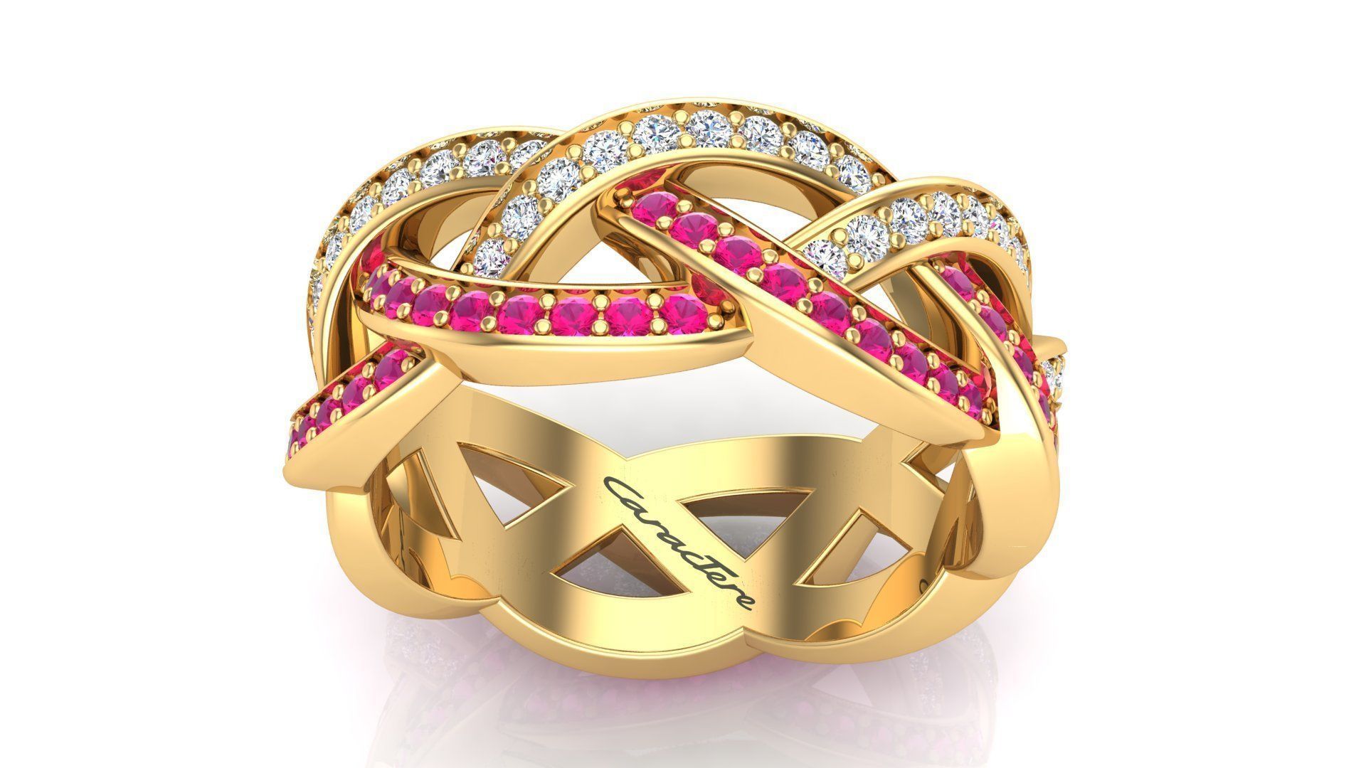 3 Row Weave Ring With Round Stones 3D print model_5
