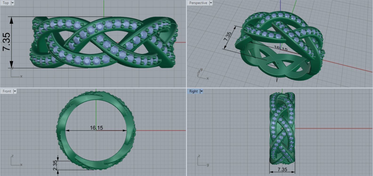 3 Row Weave Ring With Round Stones 3D print model_8