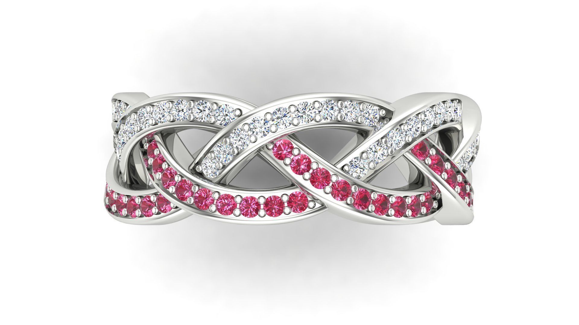 3 Row Weave Ring With Round Stones 3D print model_2