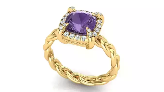 Engagement Ring With Rope Design and Cushion Shape