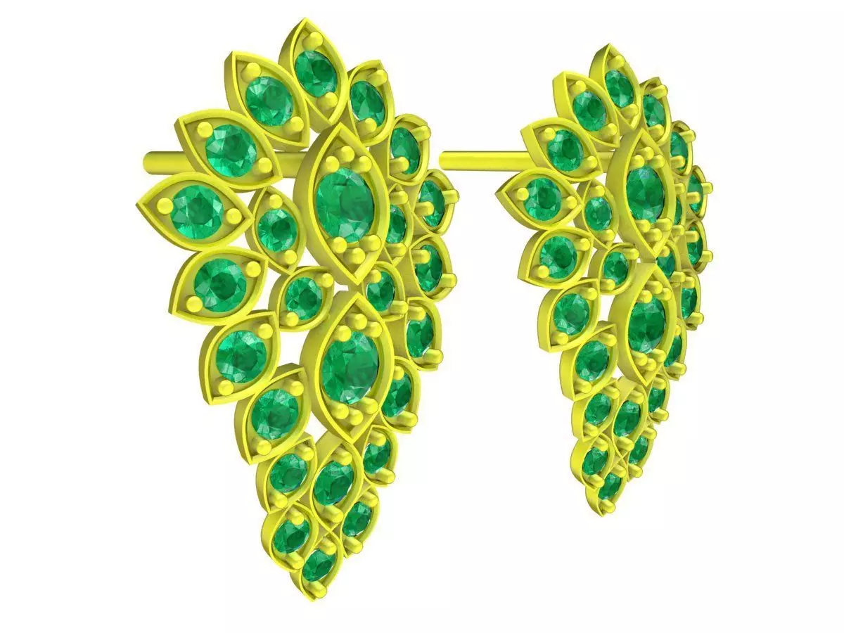 Luxury Leaf Cluster Gemstone Stud Earrings 5912 3D print model