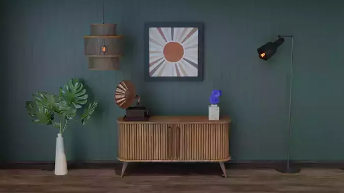 Wooden living room and flowers