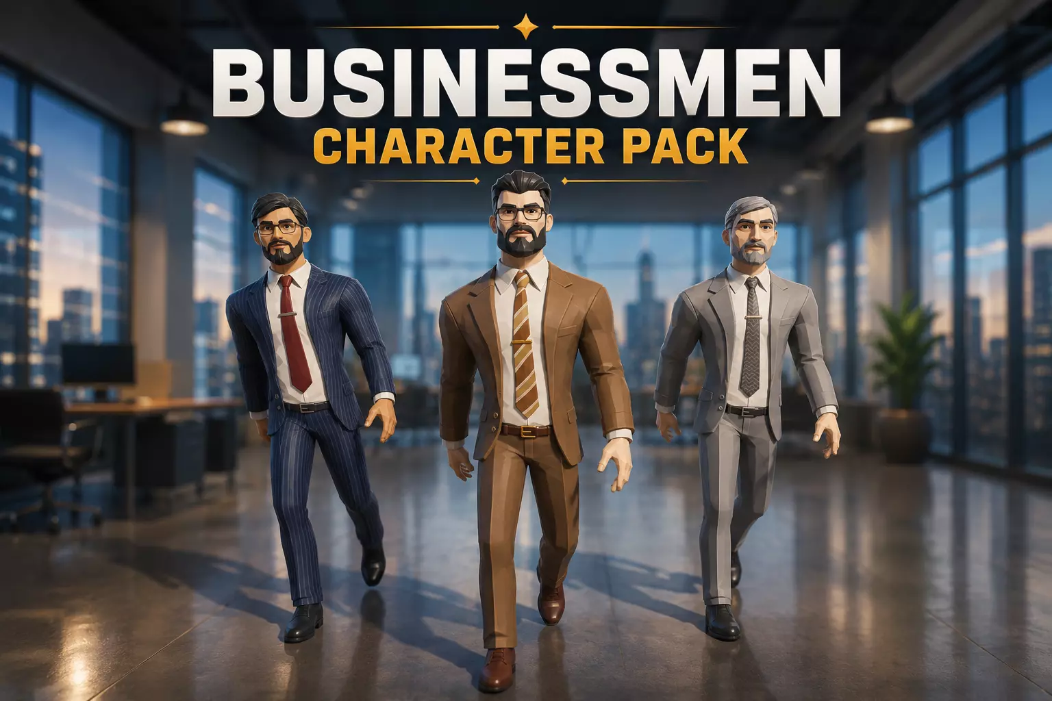 Rigged businessmans characters stylized Low-poly 3D model