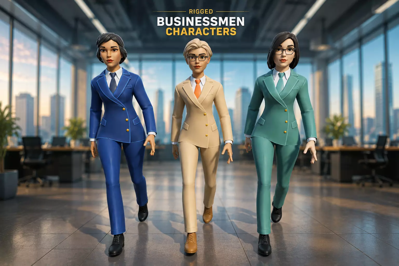 Business Woman Characters rigged Low-poly 3D model