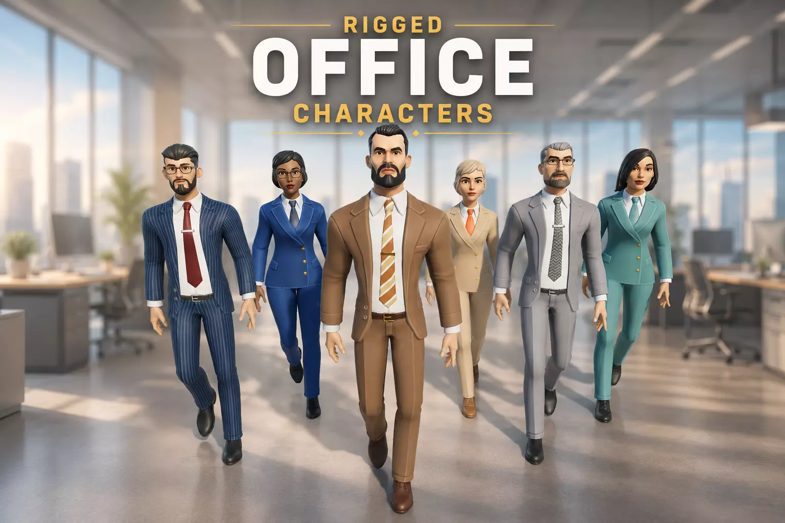Office Characters Stylized rigged Low-poly 3D model