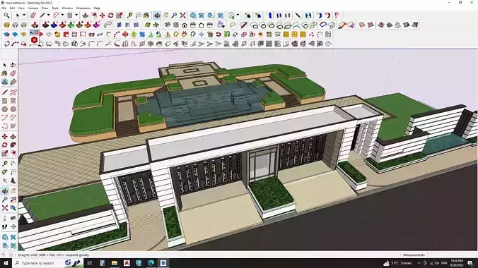 Main entrance gate with water fountain landscape 3D model