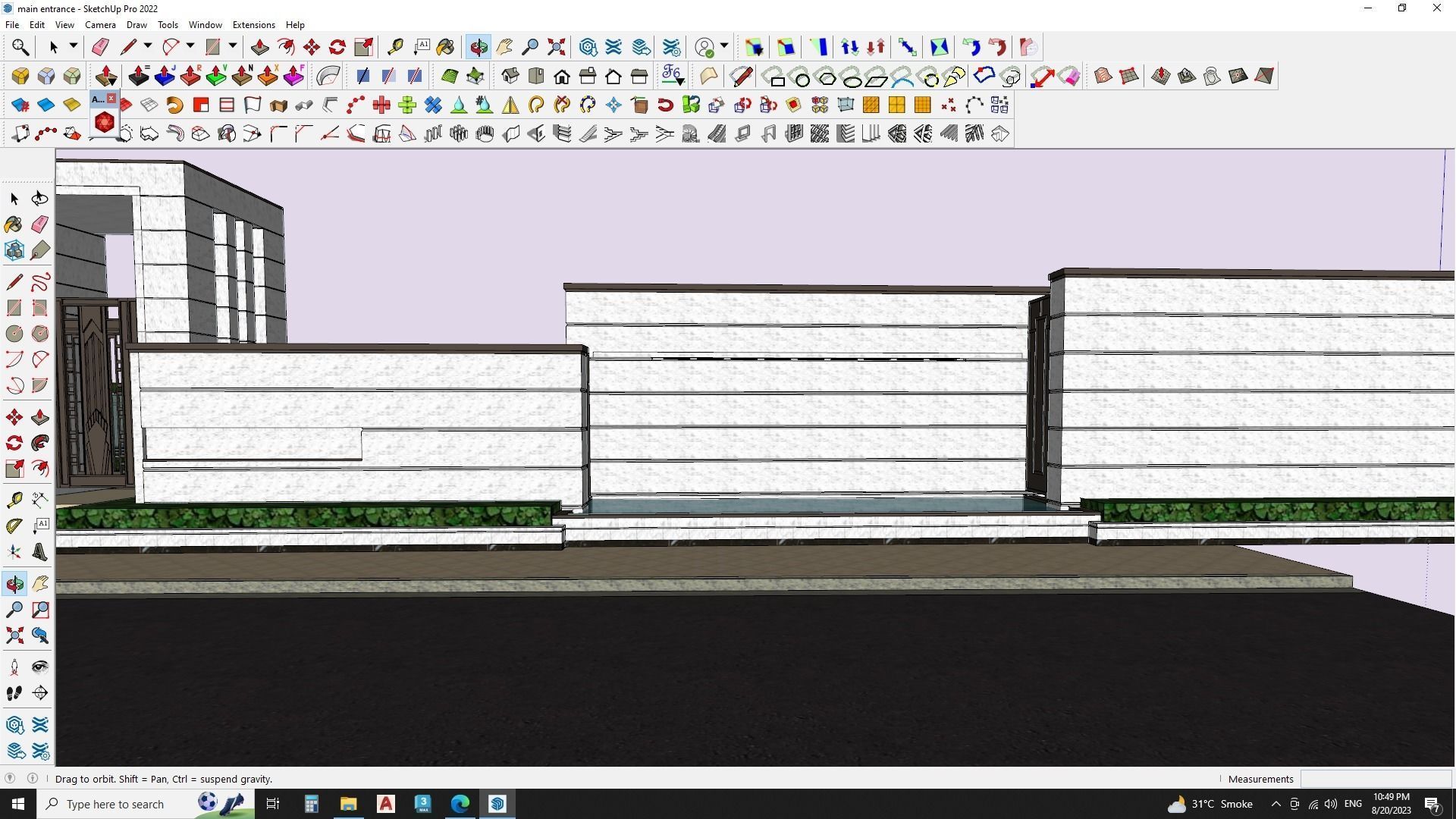 Main entrance gate with water fountain landscape 3D model_2