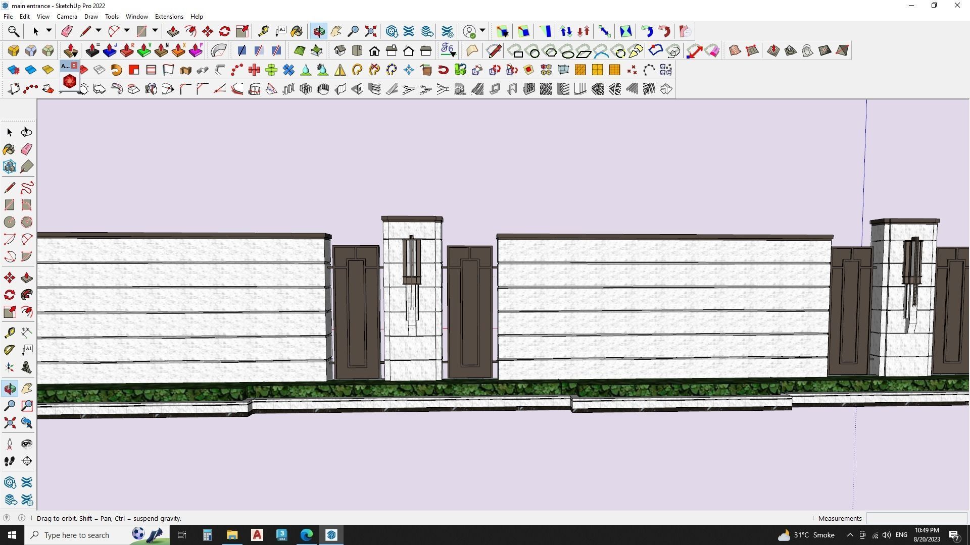 Main entrance gate with water fountain landscape 3D model_7