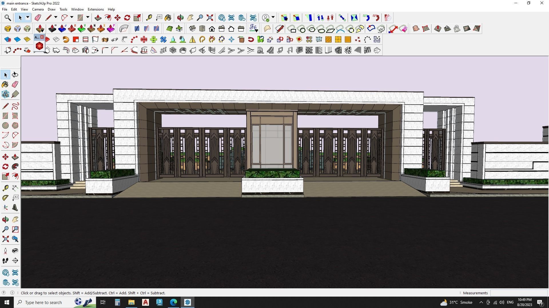 Main entrance gate with water fountain landscape 3D model_5