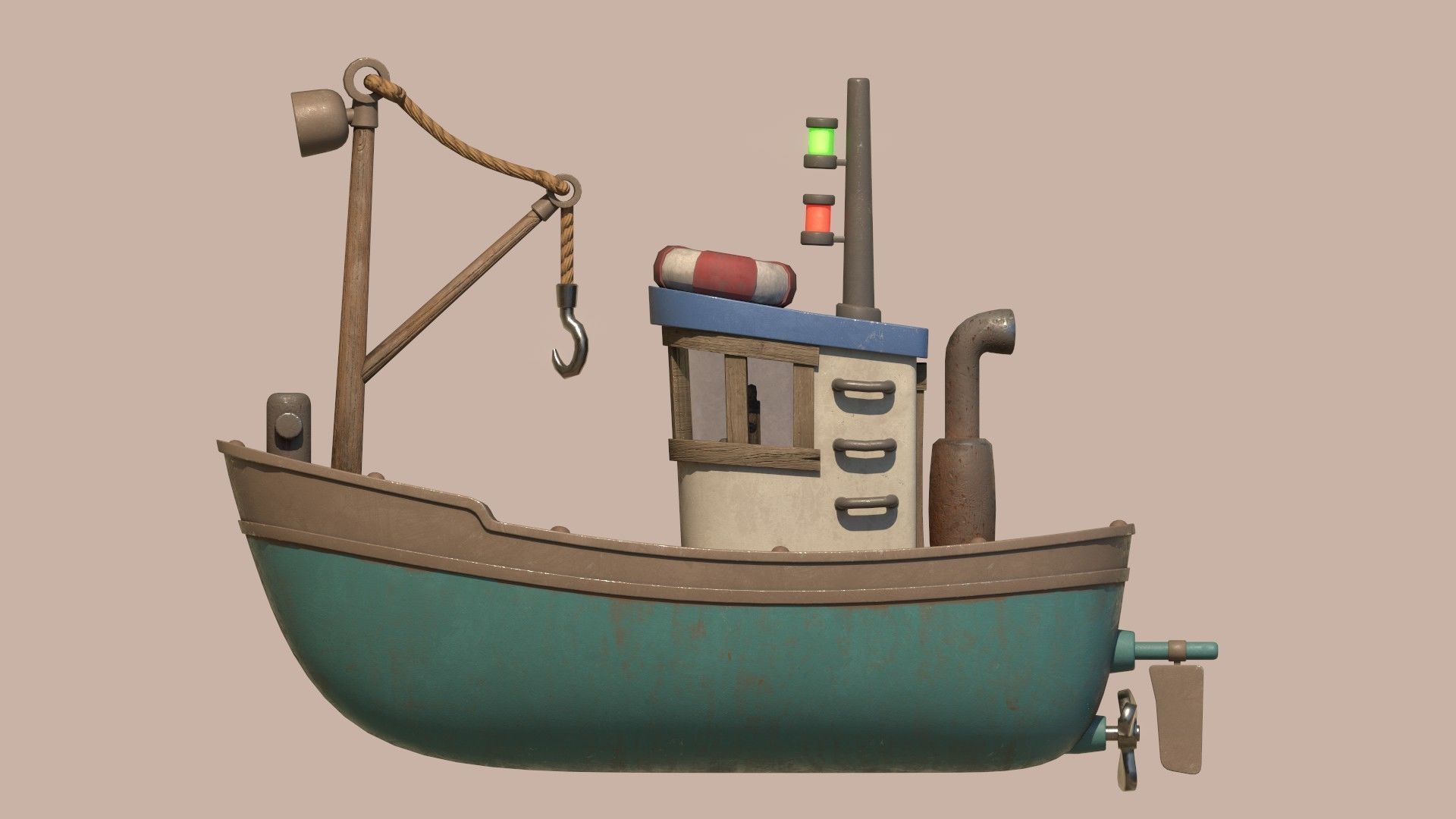 Stylized Simple Fishing Boat Low-poly 3D model_9