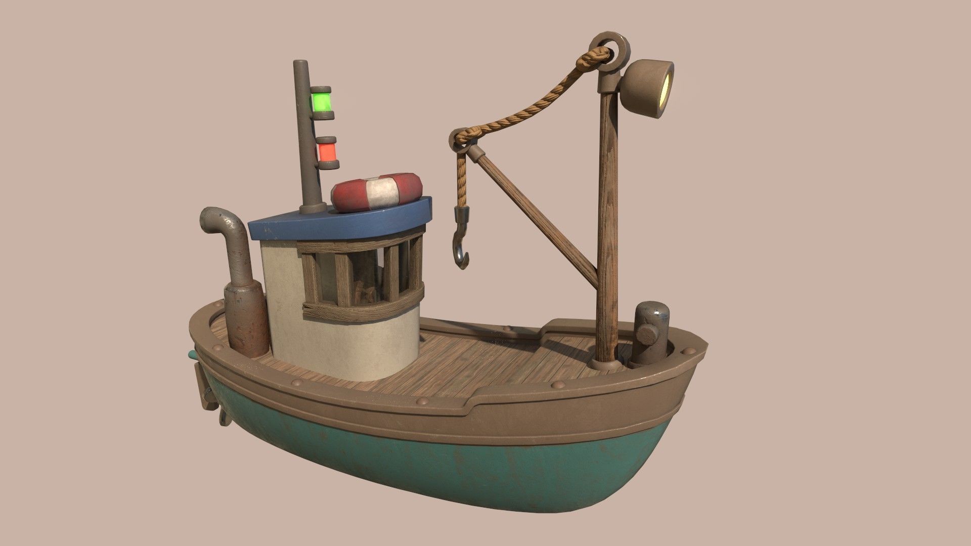 Stylized Simple Fishing Boat Low-poly 3D model_13