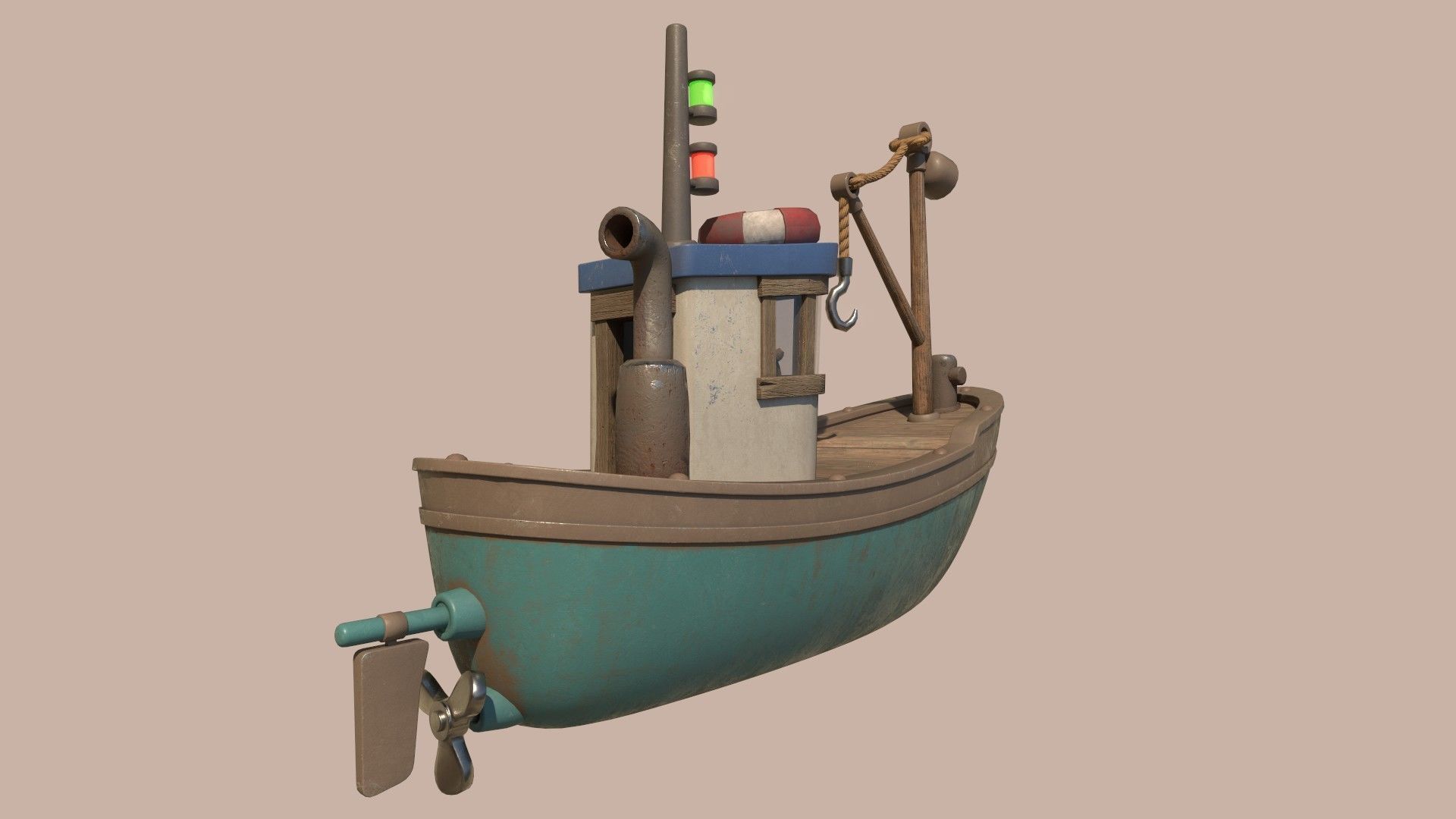 Stylized Simple Fishing Boat Low-poly 3D model_16