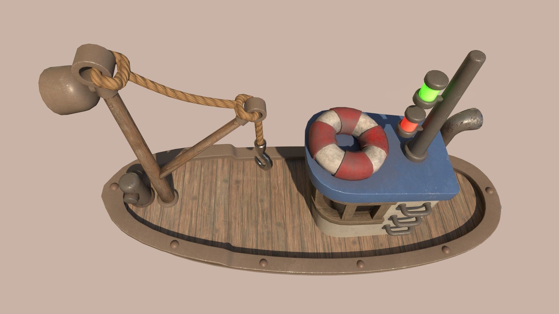 Stylized Simple Fishing Boat Low-poly 3D model_4