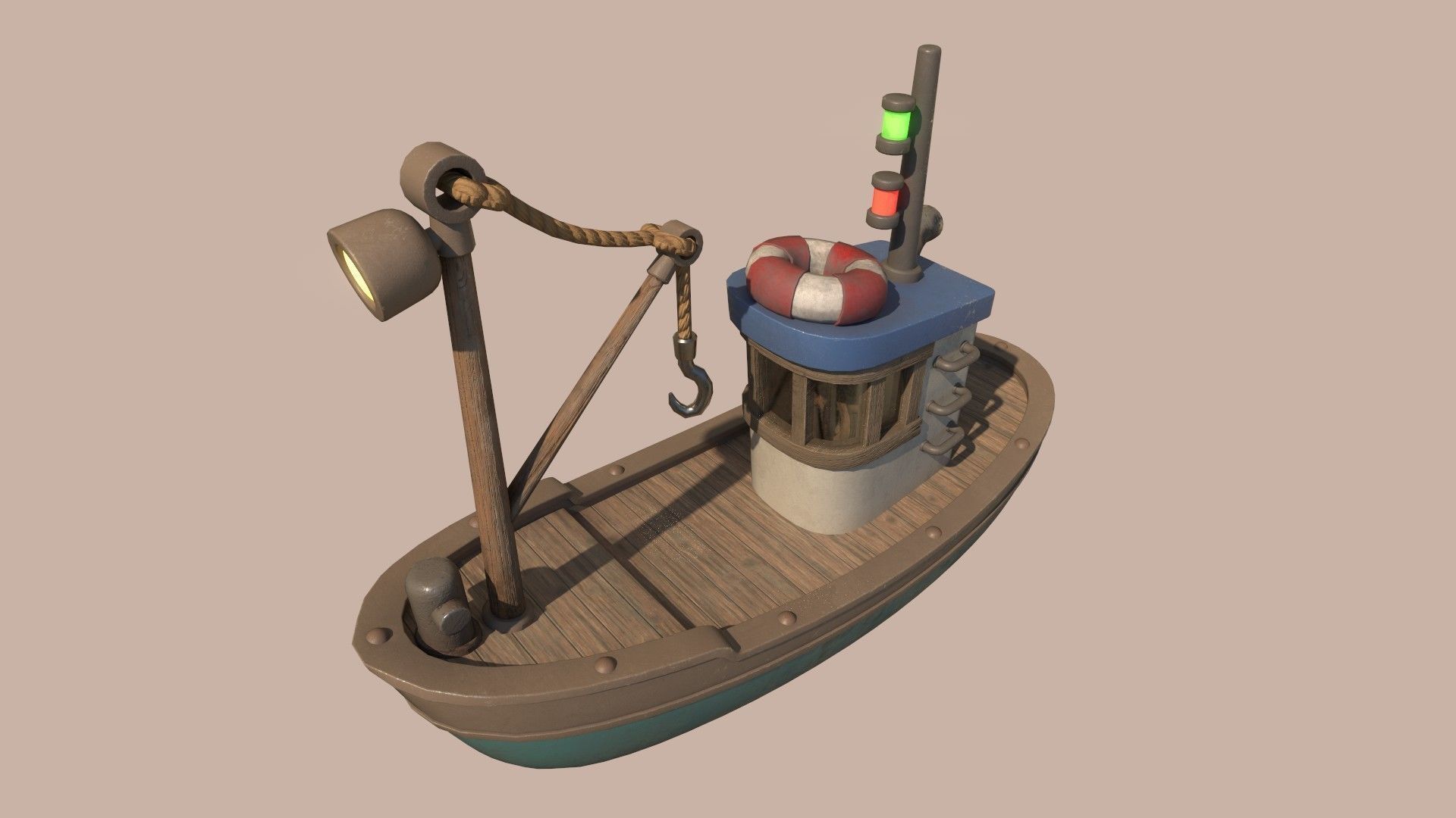 Stylized Simple Fishing Boat Low-poly 3D model_7