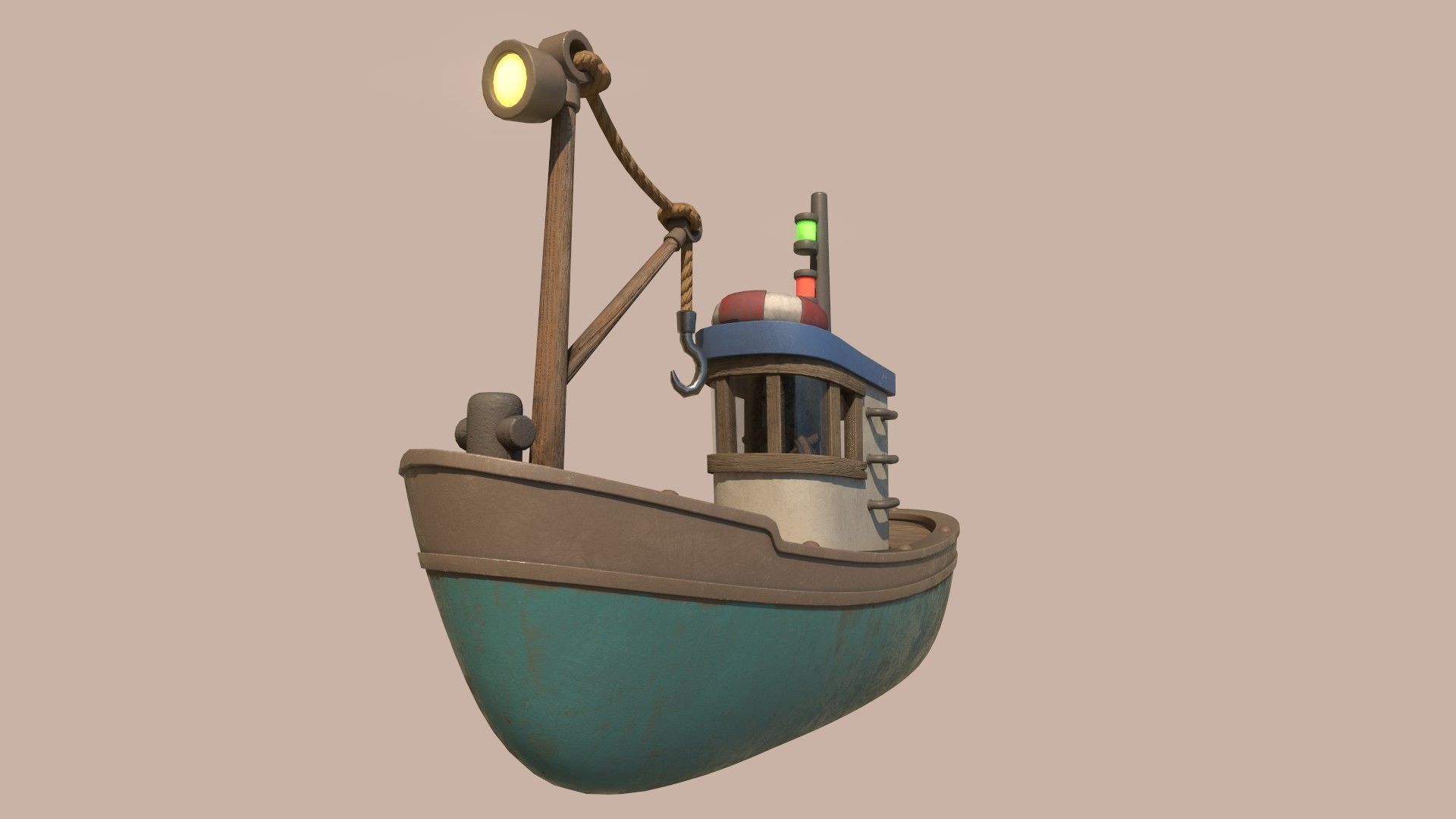 Stylized Simple Fishing Boat Low-poly 3D model_11