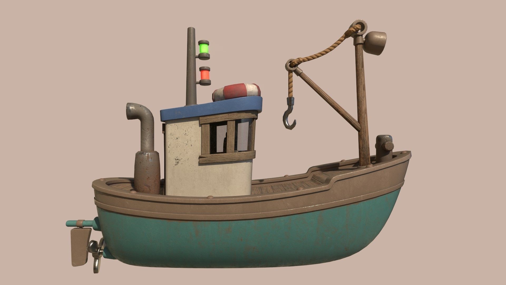 Stylized Simple Fishing Boat Low-poly 3D model_14