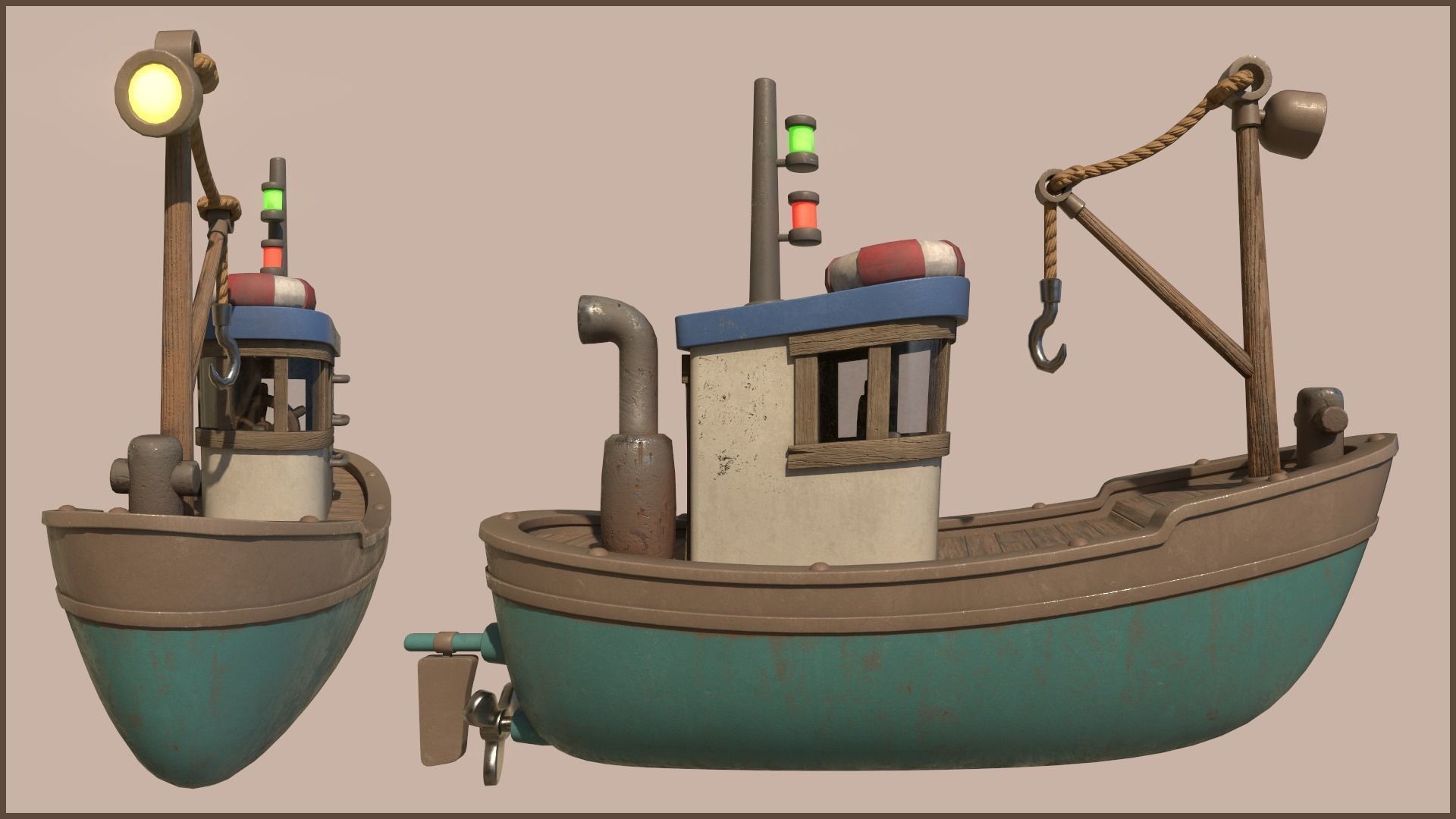 Stylized Simple Fishing Boat Low-poly 3D model_1