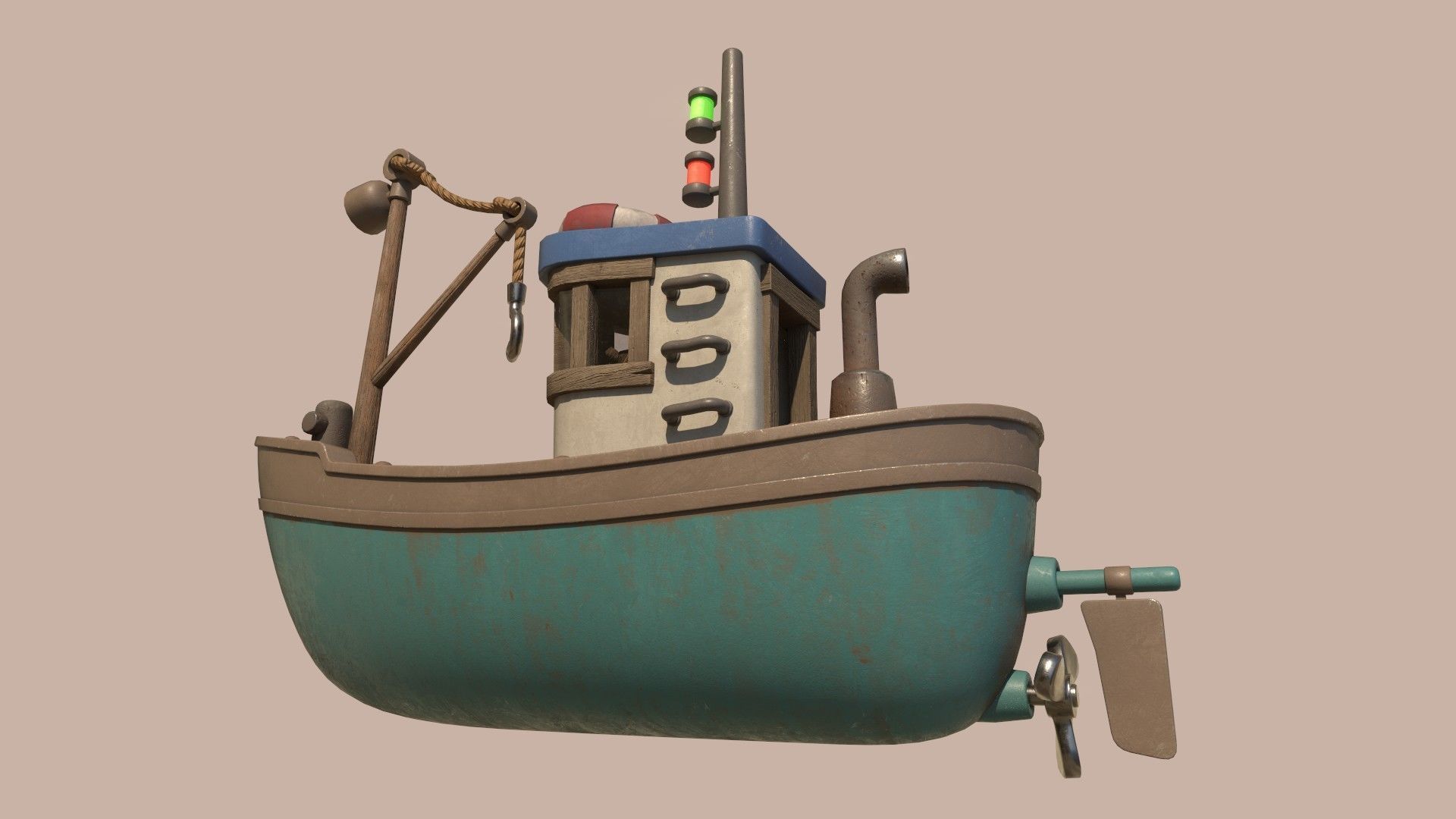 Stylized Simple Fishing Boat Low-poly 3D model_5
