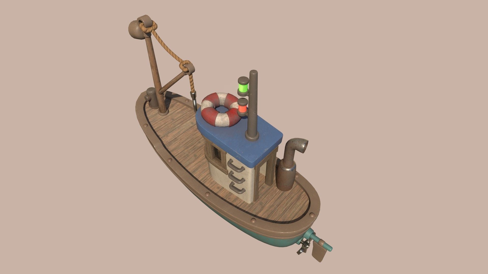 Stylized Simple Fishing Boat Low-poly 3D model_6