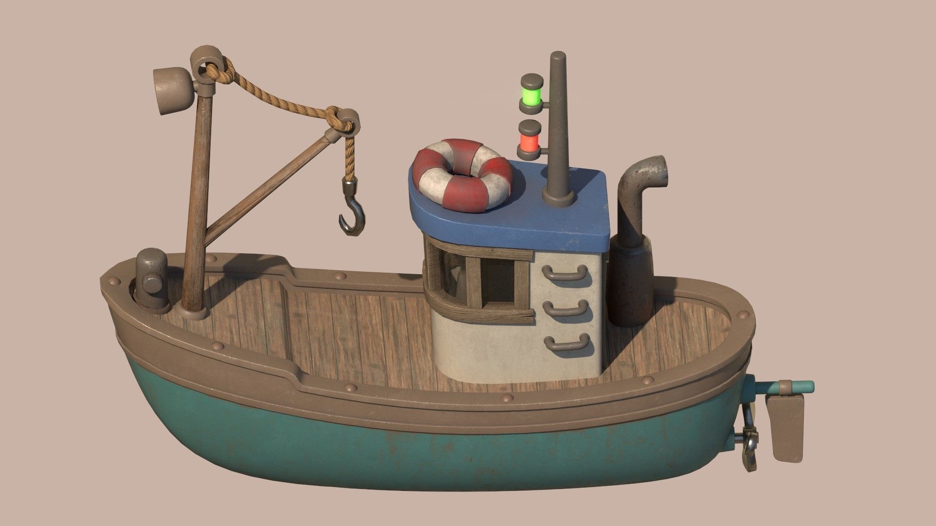 Stylized Simple Fishing Boat Low-poly 3D model_10