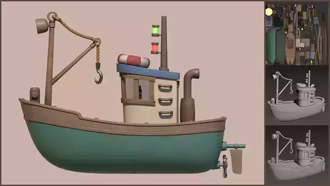 Stylized Simple Fishing Boat Low-poly 3D model