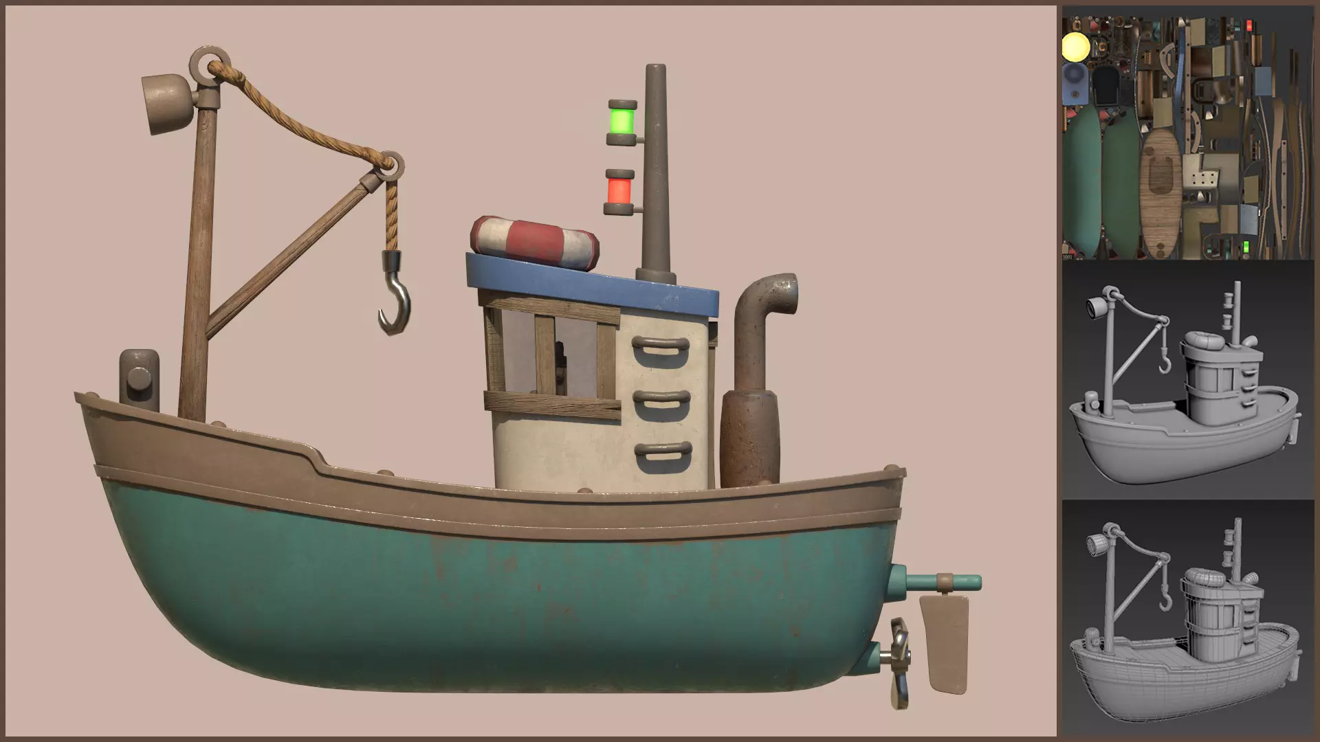 Stylized Simple Fishing Boat Low-poly 3D model_0