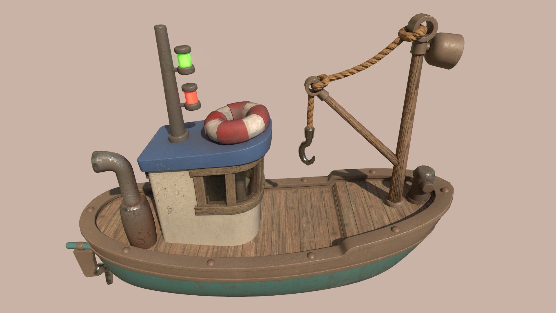 Stylized Simple Fishing Boat Low-poly 3D model_15