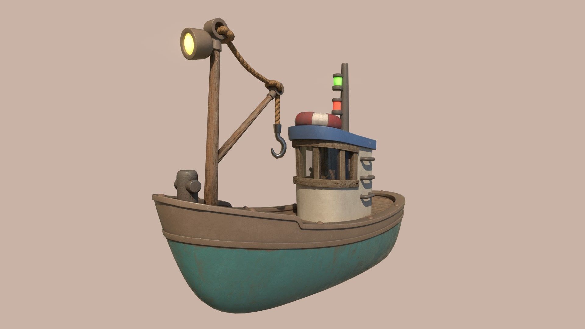 Stylized Simple Fishing Boat Low-poly 3D model_2