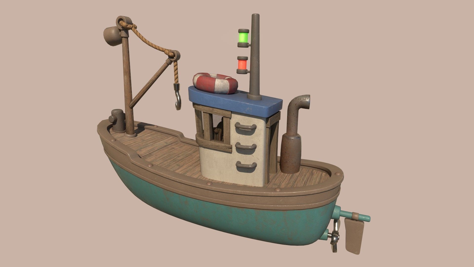 Stylized Simple Fishing Boat Low-poly 3D model_3