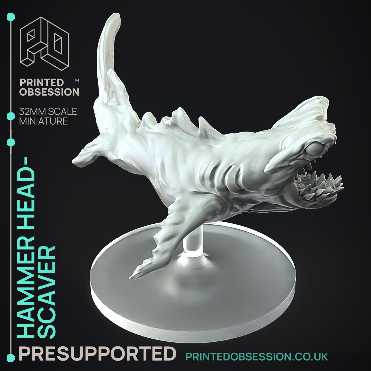 HammerHead Scaver - 3D Printable TTRPG - PRESUPPORTED - 32mm 3D print model_6