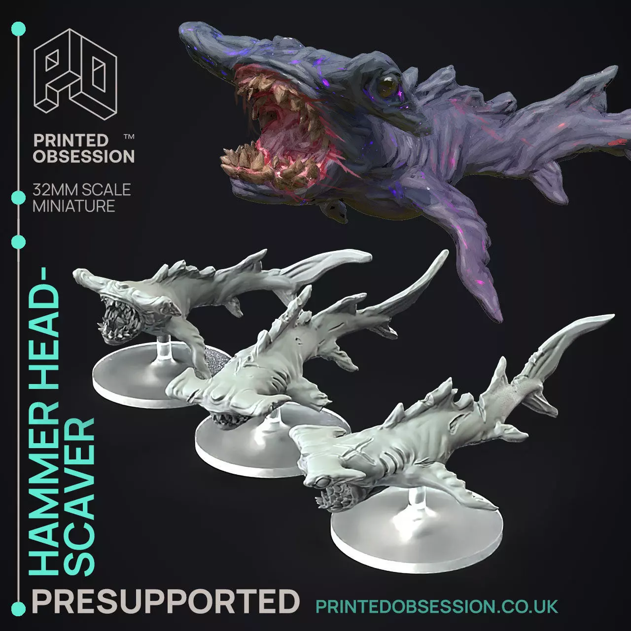 HammerHead Scaver - 3D Printable TTRPG - PRESUPPORTED - 32mm 3D print model_0