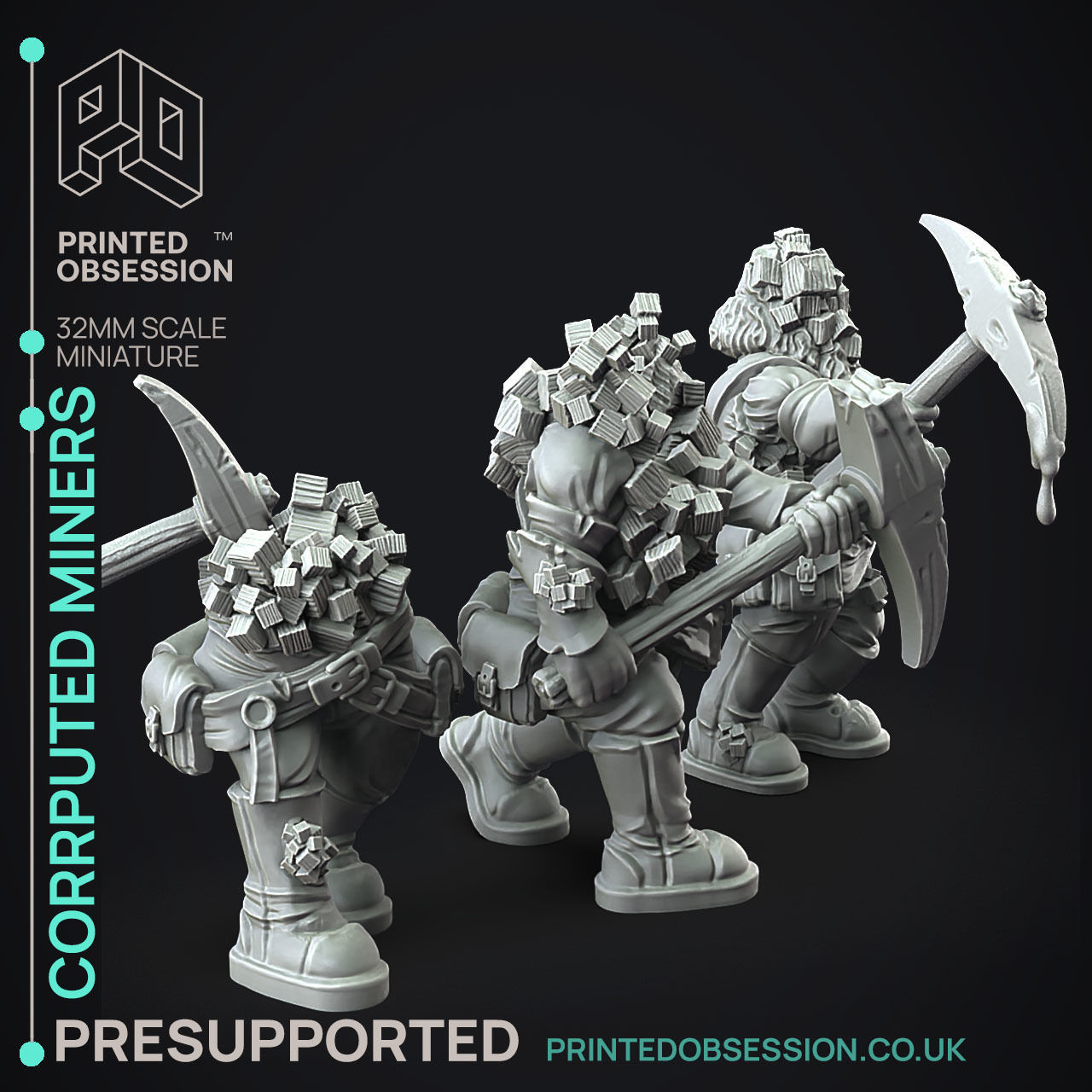 Corrupted Miners - 3D Printable TTRPG - PRESUPPORTED - 32mm 3D print model_10
